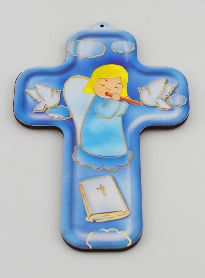 Croix en Bois Ange Musicien - Cadeau de Baptême (pic 2)