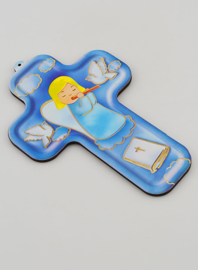 Croix en Bois Ange Musicien - Cadeau de Baptême (pic 3)
