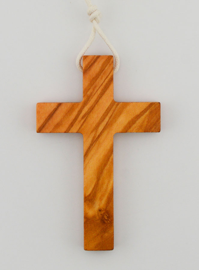Croix d'Aube de Communion en Bois d'Olivier avec Cordon Blanc (pic 1)