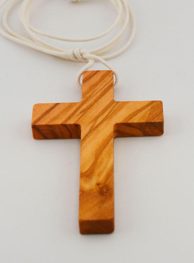 Croix d'Aube de Communion en Bois d'Olivier avec Cordon Blanc (pic 2)