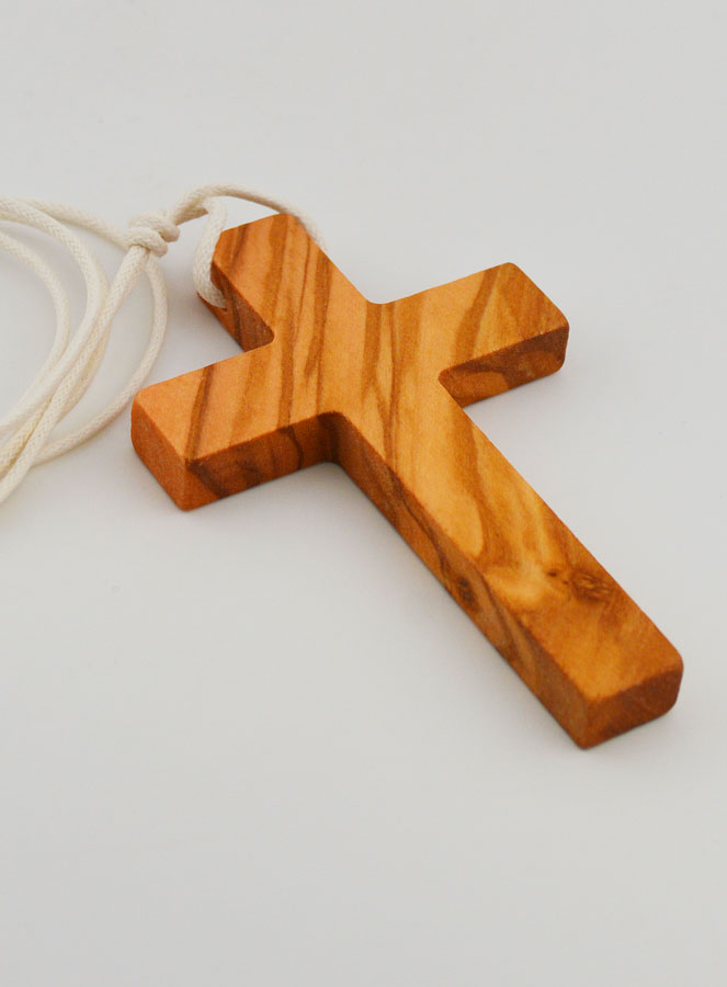 Croix d'Aube de Communion en Bois d'Olivier avec Cordon Blanc (pic 3)