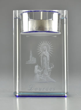Bougeoir Notre Dame de Lourdes Bleue - 8 cm (pic 1)