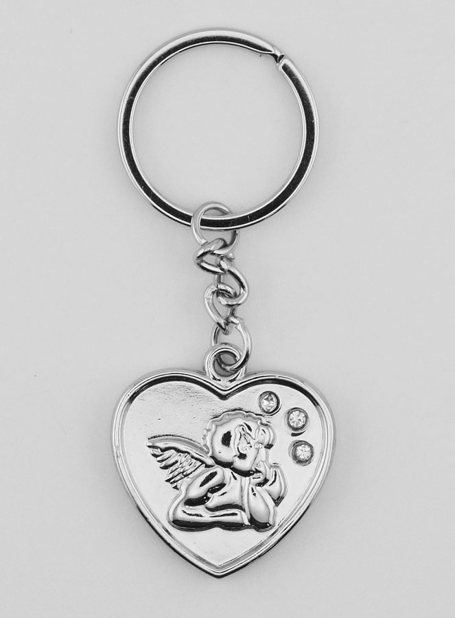 Porte-Clés Coeur Ange-Gardien Argent et Diamants Strass (pic 1)