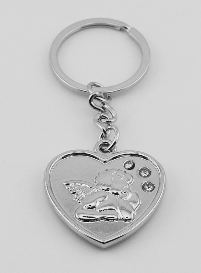 Porte-Clés Coeur Ange-Gardien Argent et Diamants Strass (pic 2)