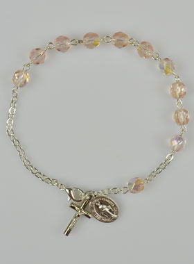 Bracelet Chapelet en Perles de Cristal Rose - Médaille Miraculeuse (pic 1)