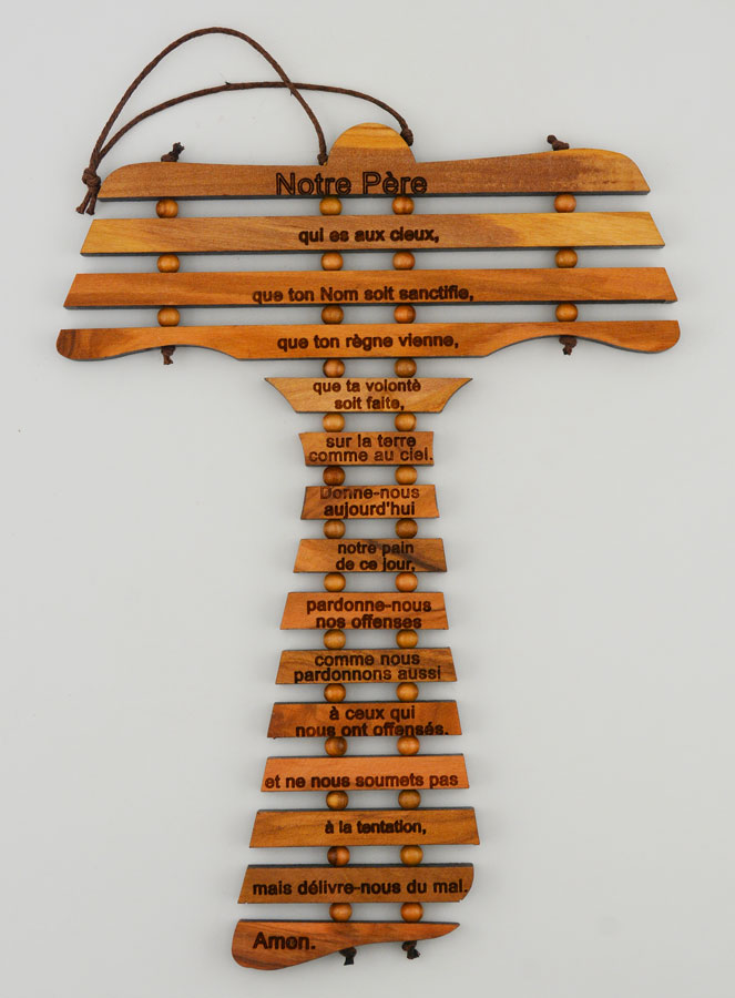 Croix de Tau en Bois d'Olivier et Prière du Notre Père (pic 1)