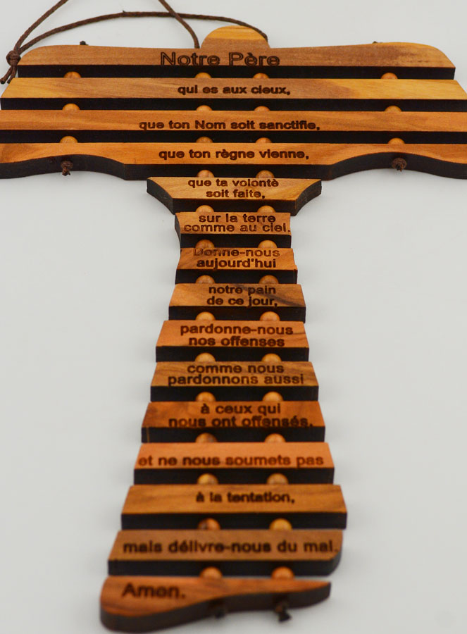 Croix de Tau en Bois d'Olivier et Prière du Notre Père (pic 2)