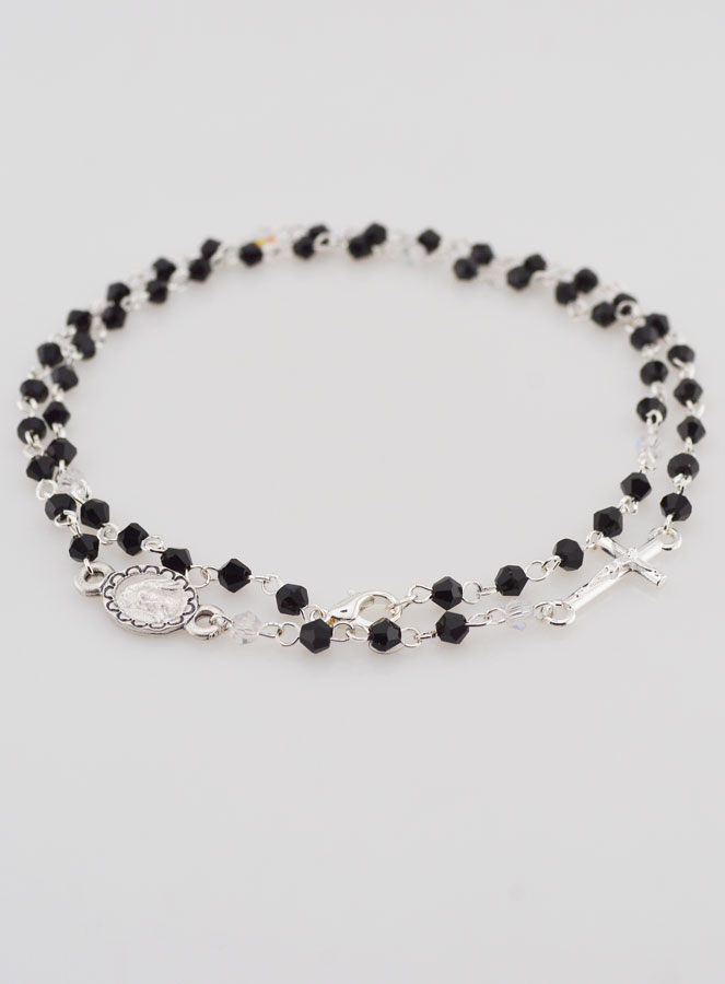 Chapelet Collier Mode - Perles de Cristal Noir - 50 cm (pic 2)