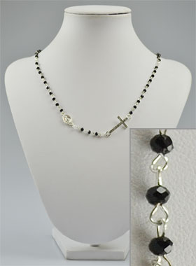 Chapelet Fashion Mode Collier Cristal Noir + Croix Diamants (pic 1)