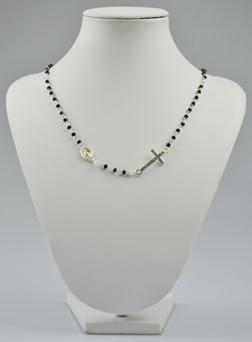 Chapelet Fashion Mode Collier Cristal Noir + Croix Diamants (pic 2)