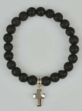Bracelet Religieux en Pierre de Lave et Croix (pic 1)