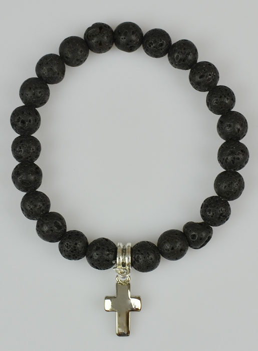 Bracelet Religieux en Pierre de Lave et Croix (pic 2)