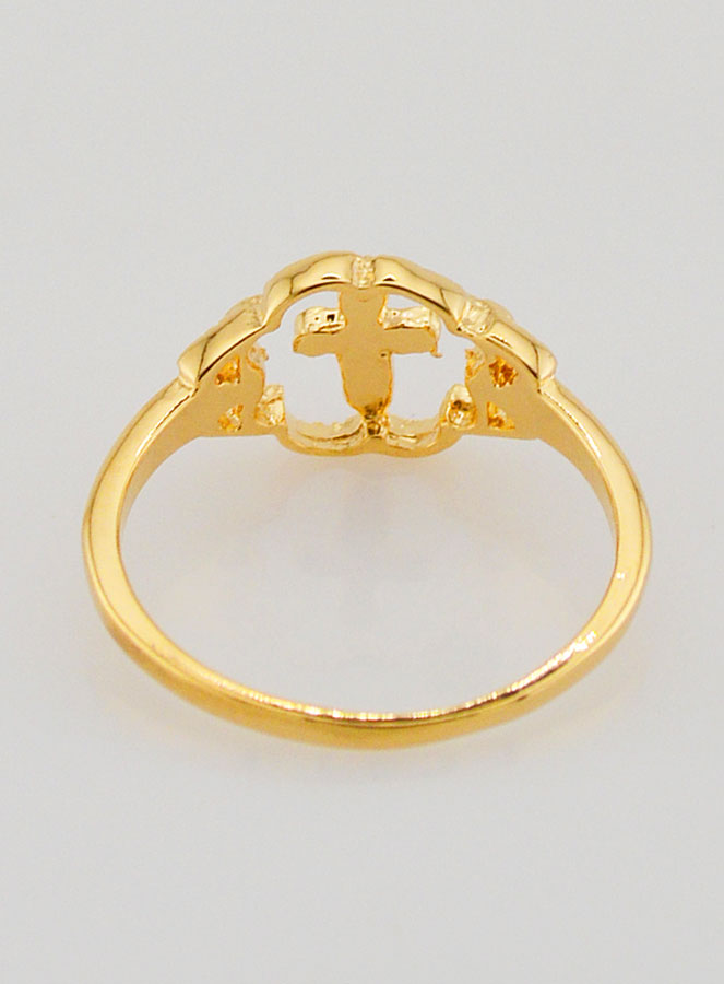 Bague Croix et Fleur en Plaqué Or - Taille 58 (pic 4)