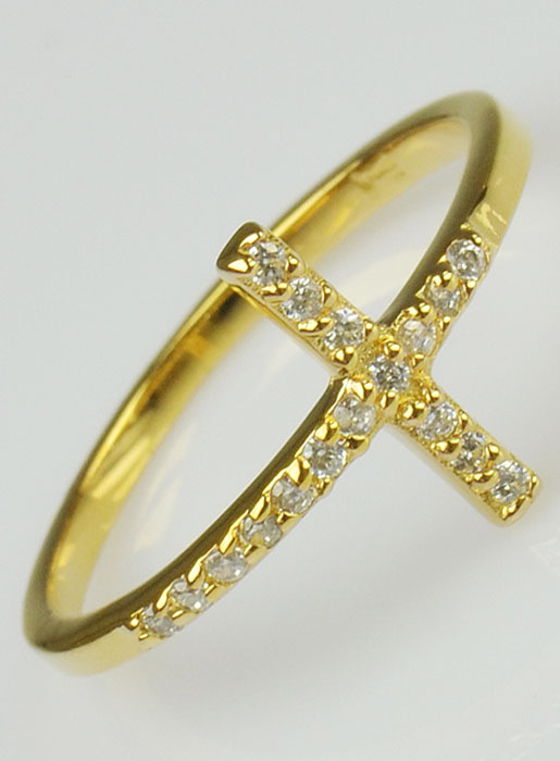 Bague Croix et Diamants Strass - Plaqué Or - Taille 58 (pic 2)