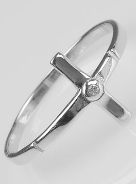 Bague Croix et 1 Diamant Strass - Argent Massif - Taille 58 (pic 1)