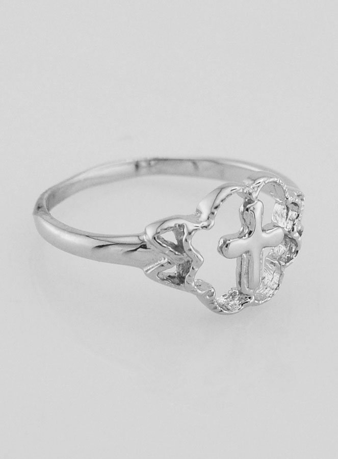 Bague Croix et Fleur en Argent Massif - Taille 54 (pic 3)
