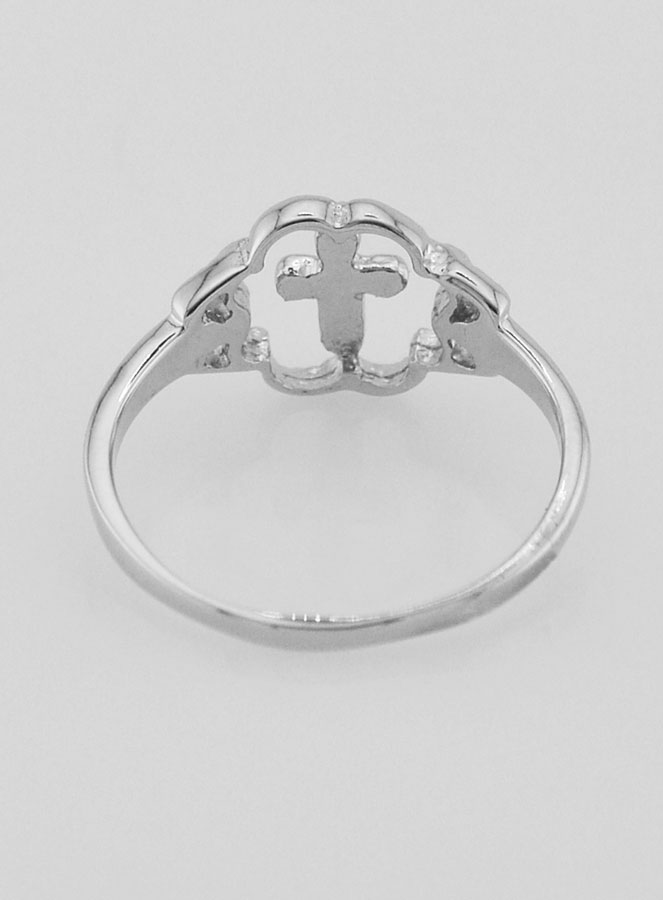 Bague Croix et Fleur en Argent Massif - Taille 54 (pic 4)