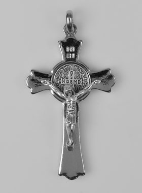 Pendentif Croix de Saint Benoit Argenté - 5 cm (pic 1)
