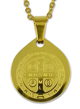 Médaille de Saint Benoît Dorée + Chaîne (pic 1)