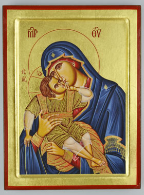 Icône Byzantine Vierge de Tendresse Bleue - 24 cm (pic 1)