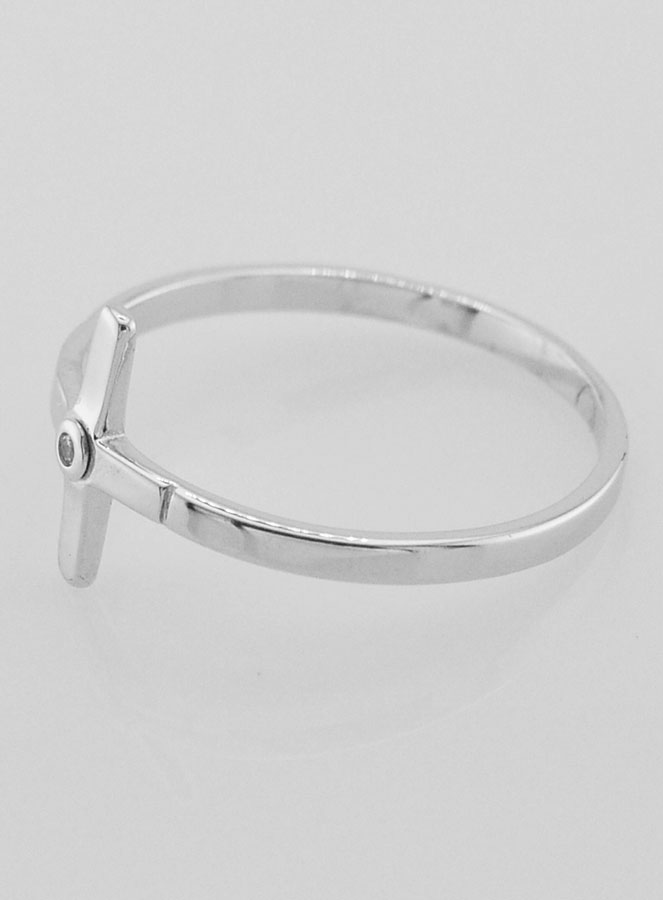 Bague Croix et 1 Diamant Strass - Argent Massif - Taille 60 (pic 3)