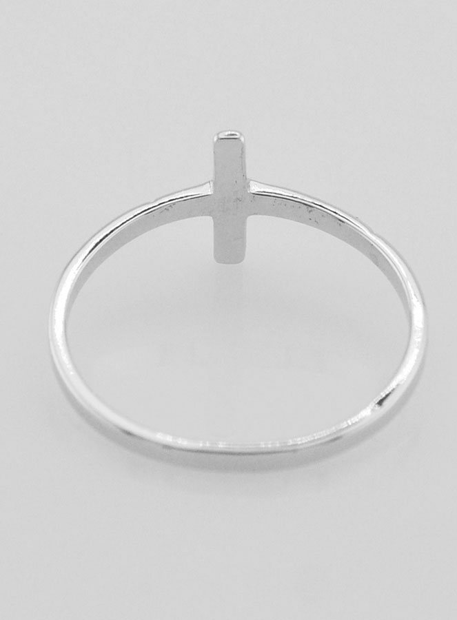 Bague Croix et 1 Diamant Strass - Argent Massif - Taille 60 (pic 4)