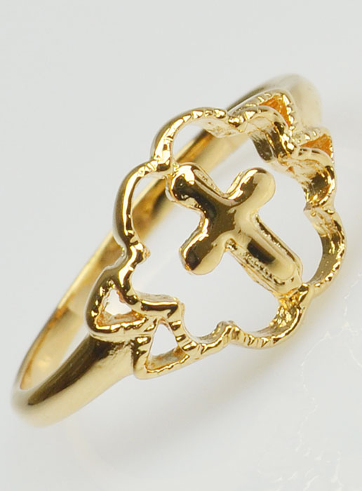 Bague Croix et Fleur en Plaqué Or - Taille 54 (pic 2)