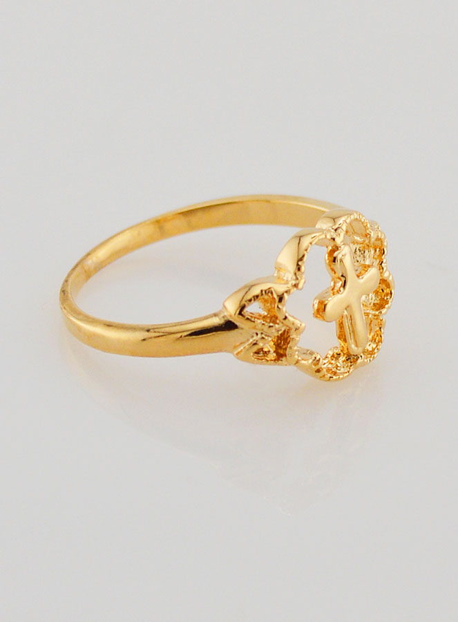 Bague Croix et Fleur en Plaqué Or - Taille 54 (pic 3)