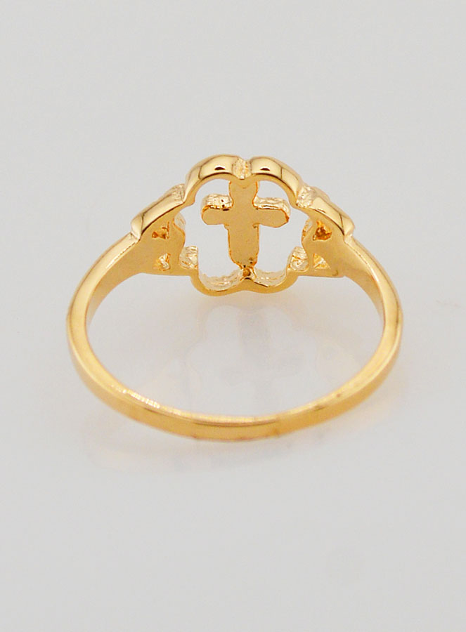 Bague Croix et Fleur en Plaqué Or - Taille 54 (pic 4)