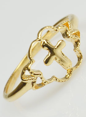 Bague Croix et Fleur en Plaqué Or - Taille 56 (pic 1)