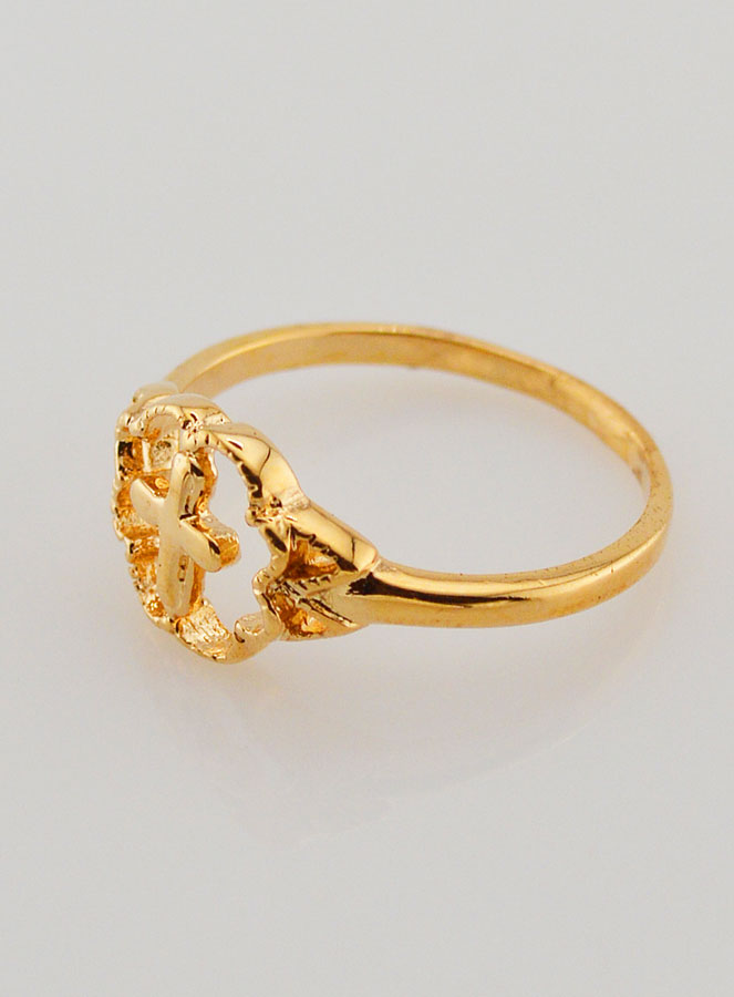 Bague Croix et Fleur en Plaqué Or - Taille 56 (pic 3)