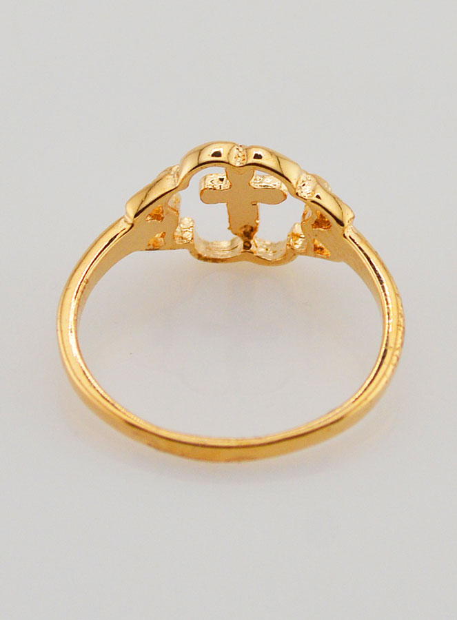 Bague Croix et Fleur en Plaqué Or - Taille 56 (pic 4)