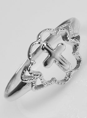 Bague Croix et Fleur en Argent Massif - Taille 56 (pic 1)