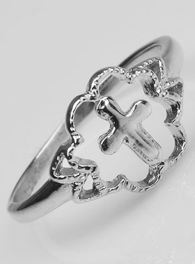 Bague Croix et Fleur en Argent Massif - Taille 58 (pic 1)