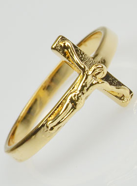 Bague Croix du Christ en Plaqué Or - Taille 60 (pic 1)