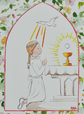 Carte de Communion - Communiante et Jésus Eucharistie (pic 1)