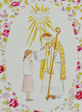 Carte de Confirmation Fille - Confirmée et son Evêque (pic 1)