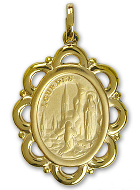 Médaille Ajourée Notre Dame de Lourdes en Plaqué Or - 27 mm (pic 1)