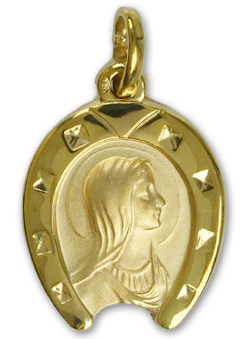 Médaille Fer à Cheval Vierge Marie au Voile en Plaqué Or (pic 1)