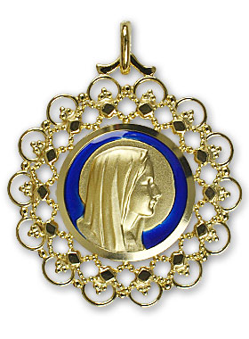 Médaille Vierge au Voile Ajourée en Plaqué Or et Email (pic 1)