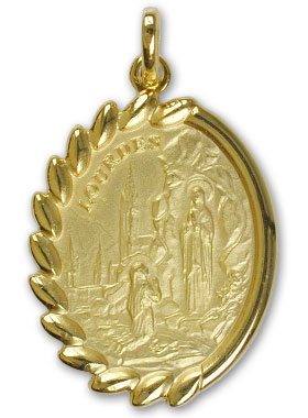 Médaille Notre Dame de Lourdes en Plaqué Or - 23 mm (pic 1)