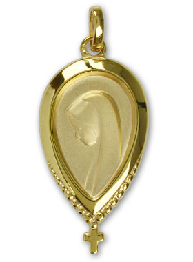 Médaille Goutte Vierge au Voile en Plaqué Or - 28 mm (pic 1)