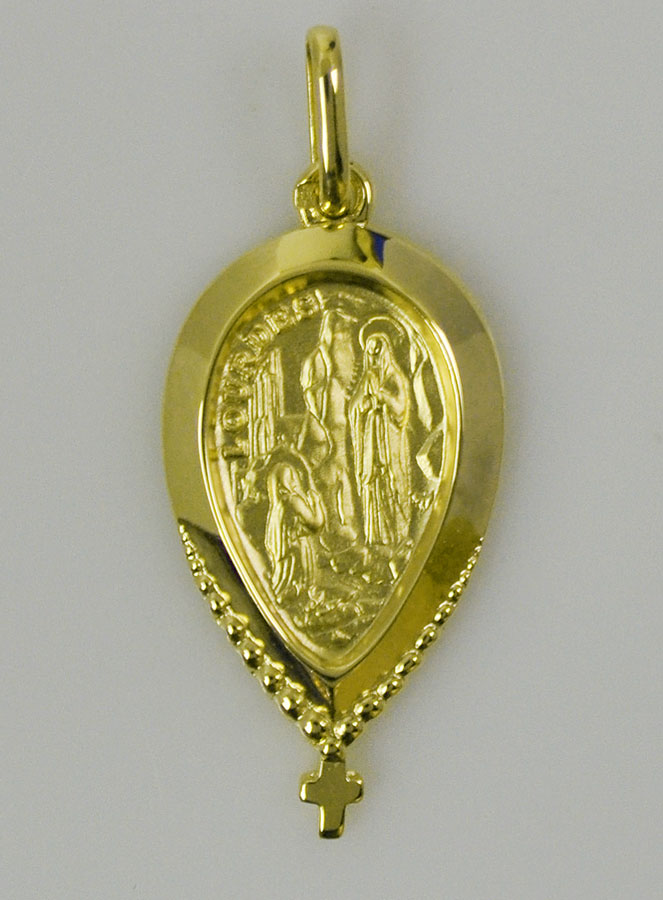 Médaille Goutte Notre Dame de Lourdes en Plaqué Or (pic 2)