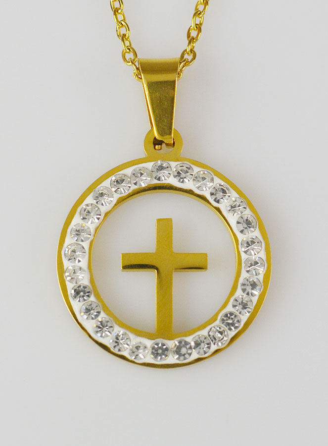 Pendentif Croix Ajourée et Diamants Strass - 20 mm (pic 1)