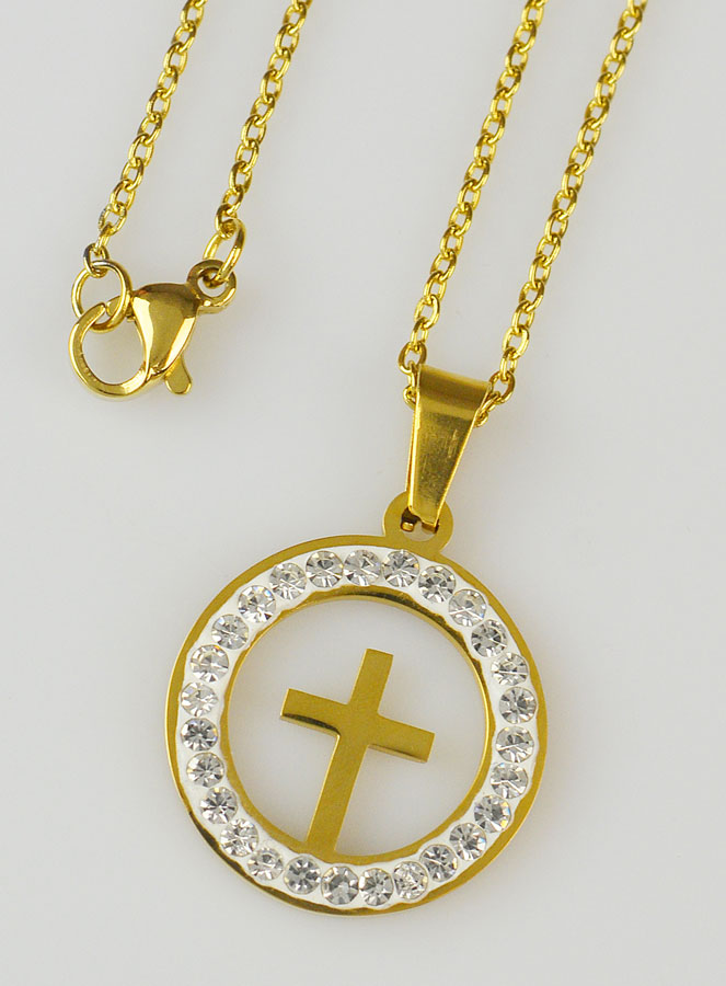 Pendentif Croix Ajourée et Diamants Strass - 20 mm (pic 2)