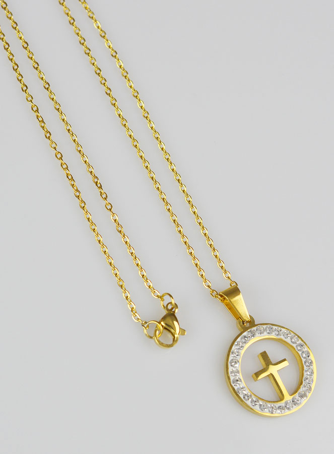 Pendentif Croix Ajourée et Diamants Strass - 20 mm (pic 4)