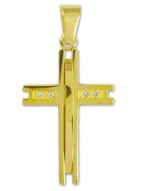 Pendentif Croix Doré et 4 Diamant Strass - 35 mm (pic 1)