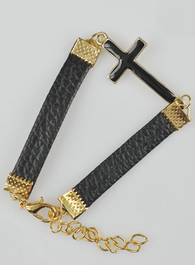 Bracelet Croix Mode - Cuir et Doré (pic 1)