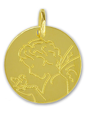 Médaille Ange-Gardien à l'Oiseau en Or Jaune 9 Carats (pic 1)