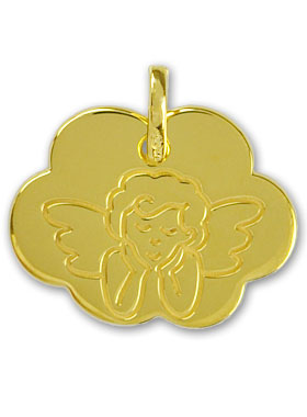 Médaille de Baptême Ange Protecteur Forme Nuage en Or (pic 1)